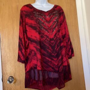 Christopher&banks top! Size XL! Cranberry/Black! Beaded front! Gorgeous!